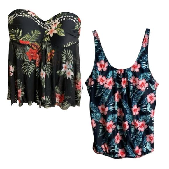 2 Swim Tops Women's Size S Strapless + Tankini Hawaiian Print EUC - Picture 1 of 9